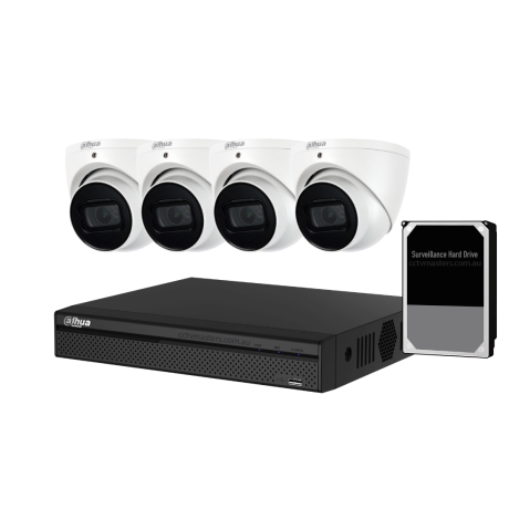 DAHUA 6MP 8 Channel NVR with 2TB HDD Security 4 x Camera KIT Turret IP DH-IPC-HDW3666TMP-AS