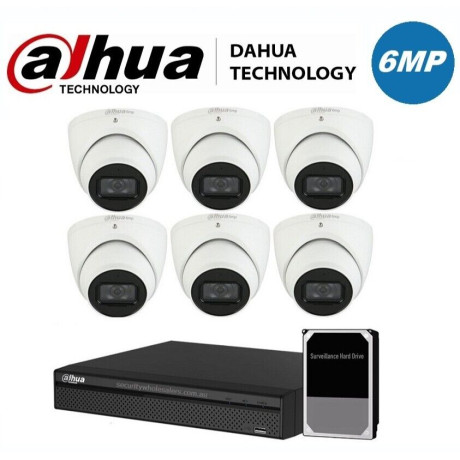 DAHUA 6MP 8 Channel NVR with 2TB HDD Security 6 x Camera KIT Turret IP DH-IPC-HDW3666EMP-AS