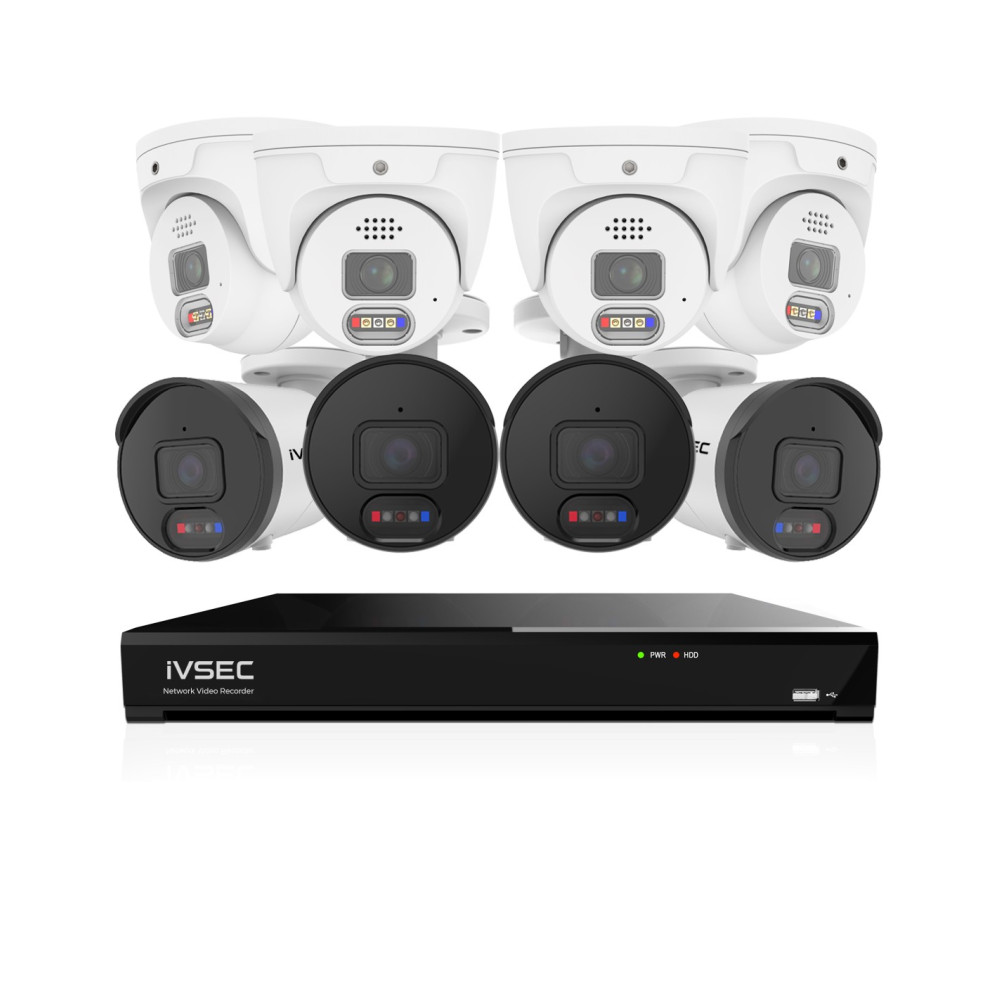 IVSEC 8MP 4K AI 2TB 8CH 4x850B + 4x850D Cameras UHD NVR CCTV Security System (8x8)
