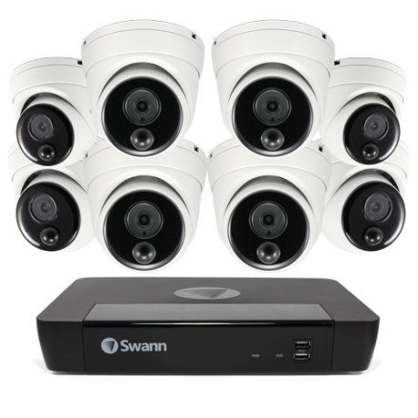 Swann 8 Channel Security System: 4K Super HD NVR-8580 with 2TB HDD & 8 x 4K NHD-888MSD True Detect Dome Cameras