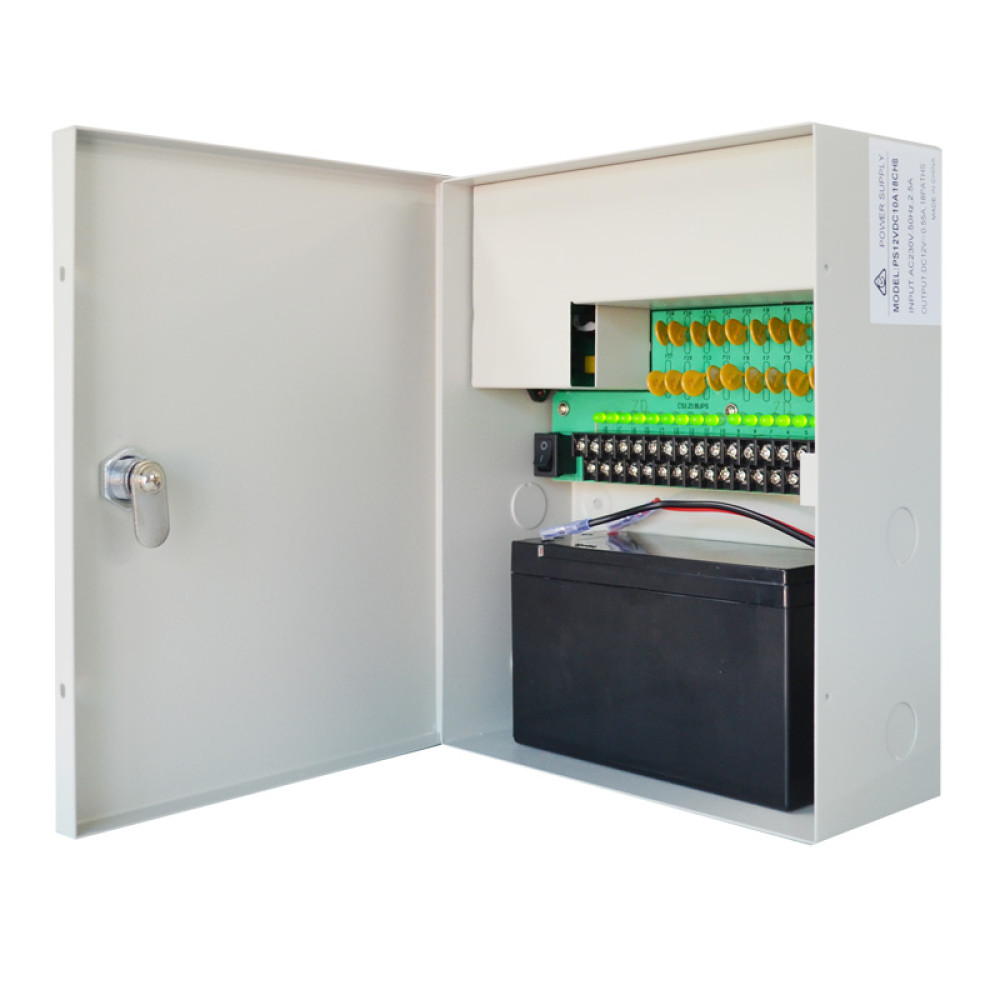 Securview 12VDC 10A 18CH Surveillance Power Supply with Battery Backup