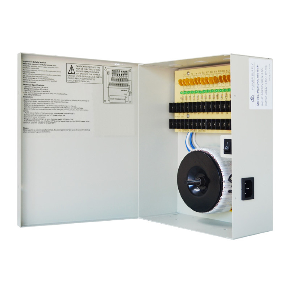 Securview 24VAC 18 Channel 10A Heavy Duty Transformer - CCTV Power Supply