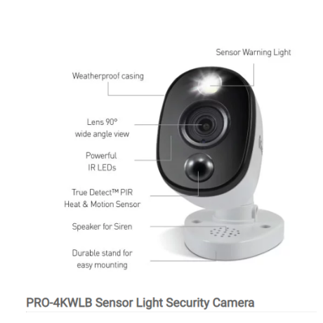 Swann Thermal Sensing PIR Security Camera: 4K Ultra HD Bullet with IR Night Vision - SWPRO-4KWLB